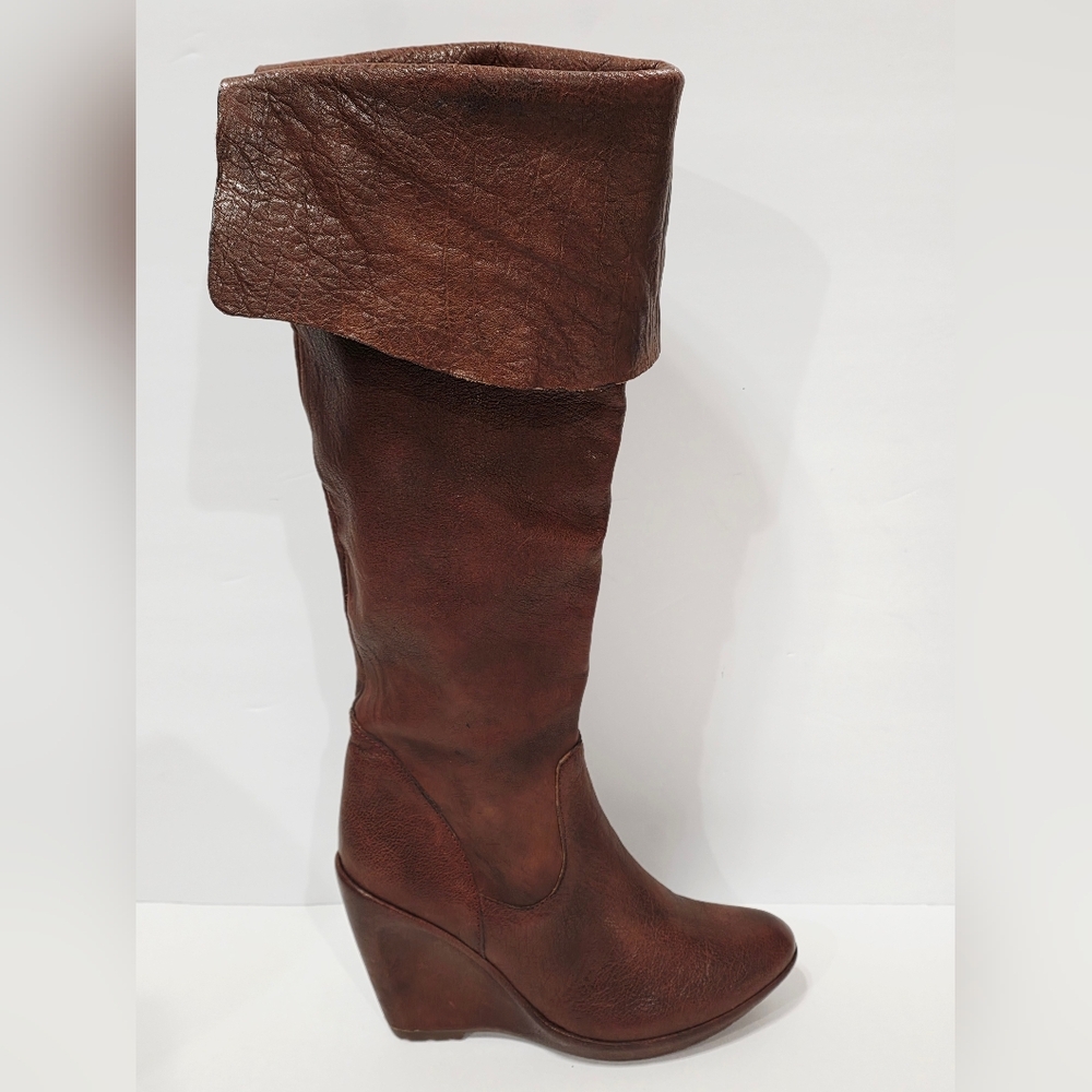Kork-Ease BORDO ADRIANNE Burgundy Leather Wedge Boot Zip Knee High Chunky 6 New